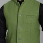 Even Apparels Nehru Jacket With Welt Pockets - Olive | Swadesiicart