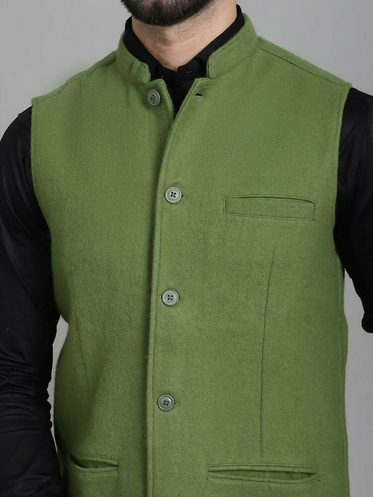 Even Apparels Nehru Jacket With Welt Pockets - Olive | Swadesiicart