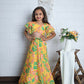 Aayaa Designer Printed Chinon Crochet Sequance Kids Lehenga Choli - Yellow