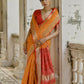Vishnu Weaves Women's Mustard Raw Silk Thread Ikkat Woven Saree with Blouse - Swadesiicart