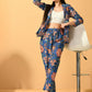 Myshka Women's Blue Printed Coat With Trousers - Swadesiicart