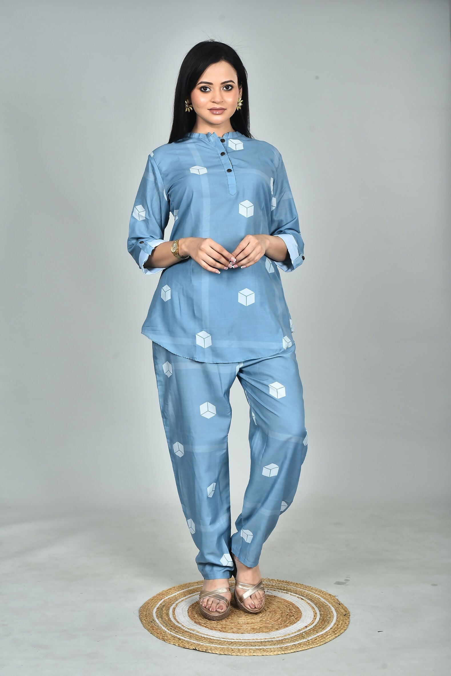 Morchari Digital Print Semi Muslin Co-Ord Set Top & Trouser-Multicolor - Swadesiicart