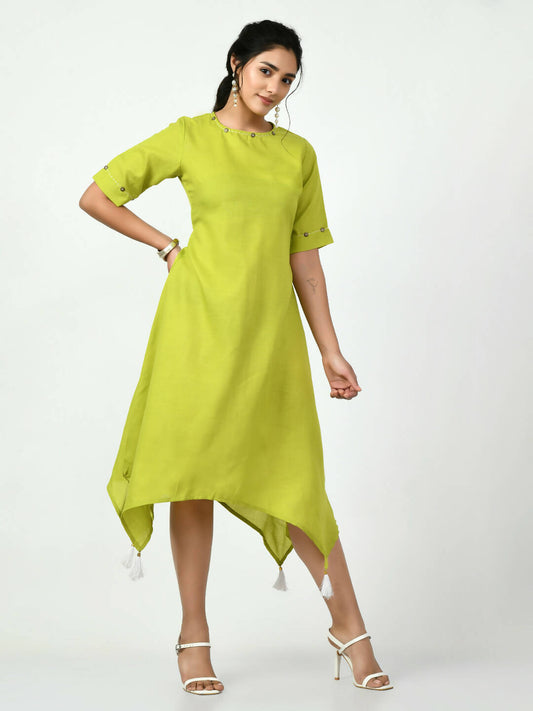 Myshka Women's Green A-Line Solid Kurta - Swadesiicart