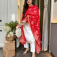The52 White Women's Beautiful Chanderi Jacquard Fabric Embroidered Work Straight Kurta Pant and Dupatta Set - Swadesiicart