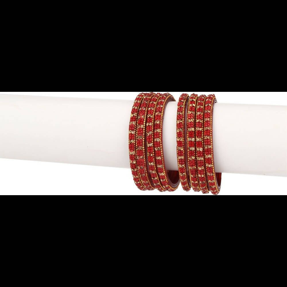 Afast Bridal Wedding & Party Fashionable Colorful Glass Bangle/Kada Set, Pack Of 8 - Red - Swadesiicart