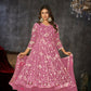 Jyoti Fashion Women's Pink Net Embroidered Anarkali Kurta Pant Set With Dupatta | Swadesiicart