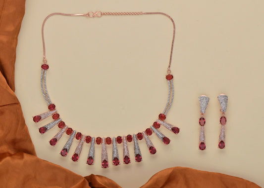 Joban Fashion Women Brass Golden White Ruby Ad Necklace Set - Swadesiicart