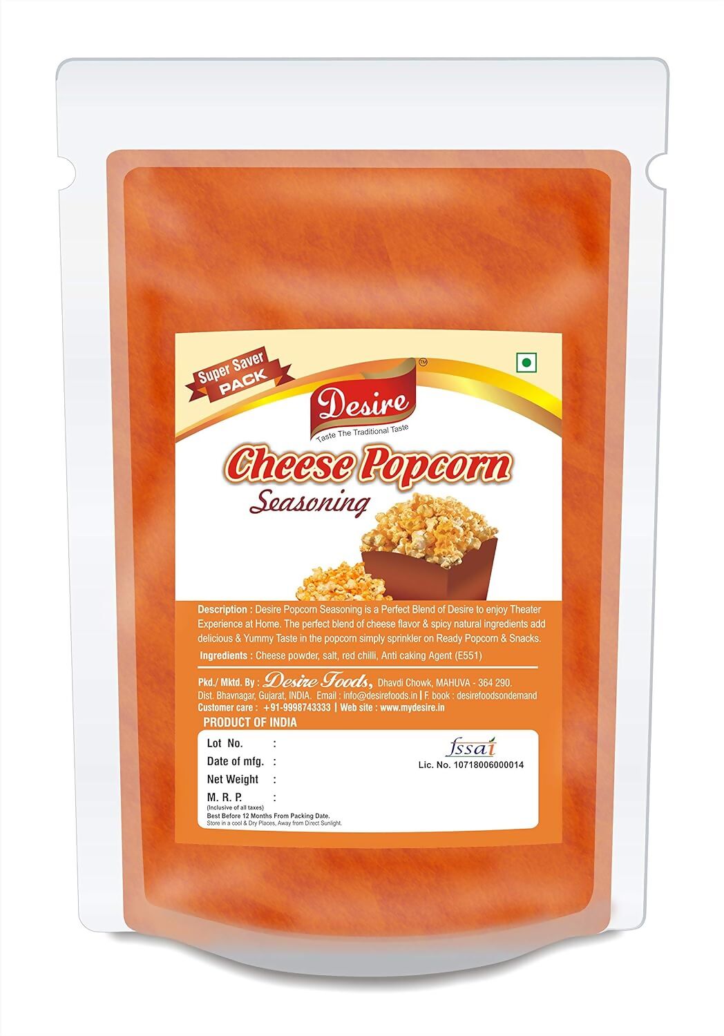 Desire Cheese Popcorn Seasoning Powder - Swadesiicart