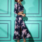 Blue Crepe Floral Printed Top with Matching Skirt - Shivani