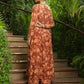 Janasya Brown Georgette Floral Kurta, Bottom & Inner | Swadesiicart