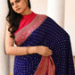 Joban Fashion Navy Blue Crepe Chiffon Pure Handloom Banarasi Silk Saree | Swadesiicart