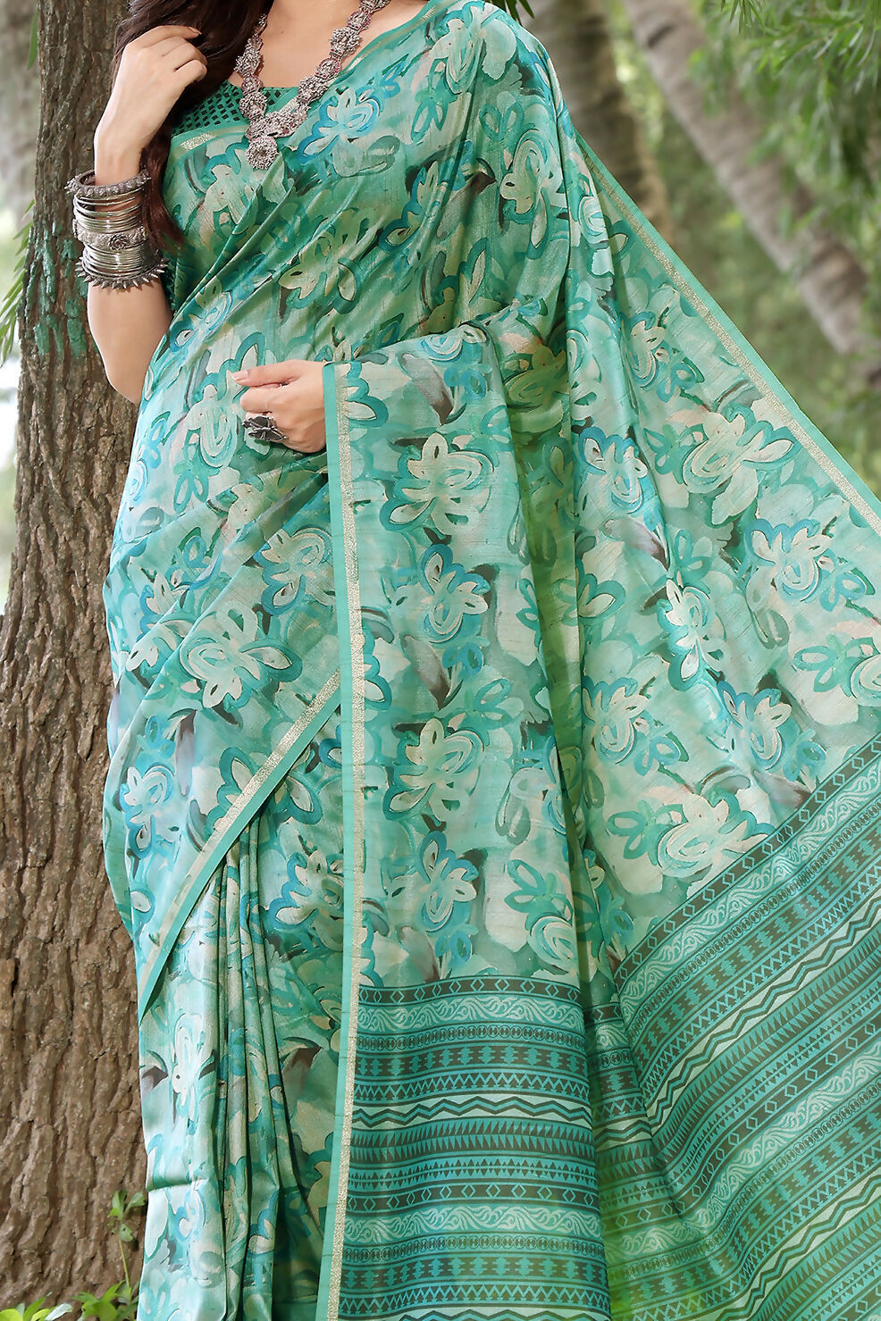 Vishnu Weaves Women's Rama Cotton Silk Woven Saree with Blouse - Swadesiicart