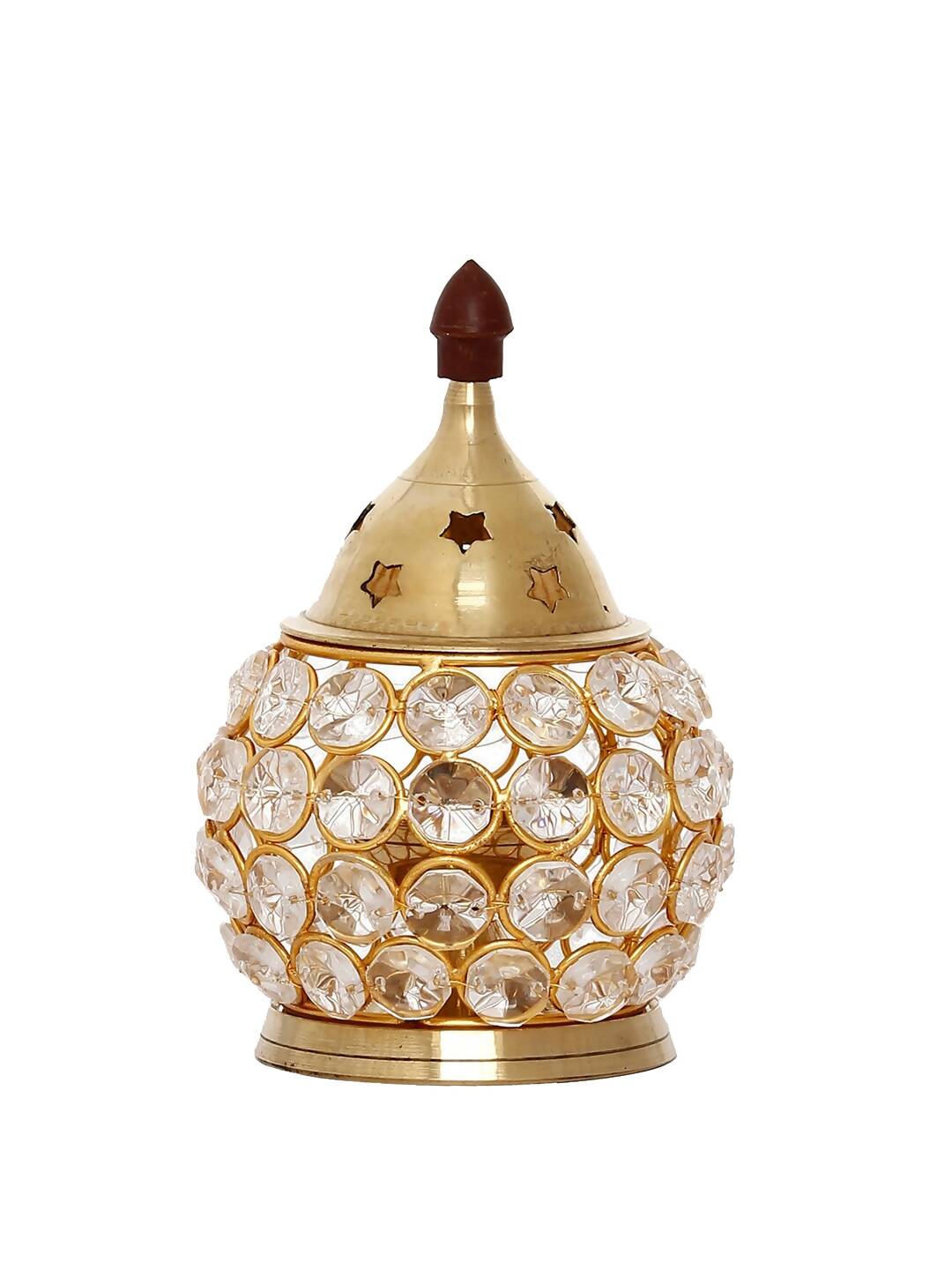 eCraftIndia Gold-Toned & Transparent Crystal & Brass Akhand Diya | Swadesiicart