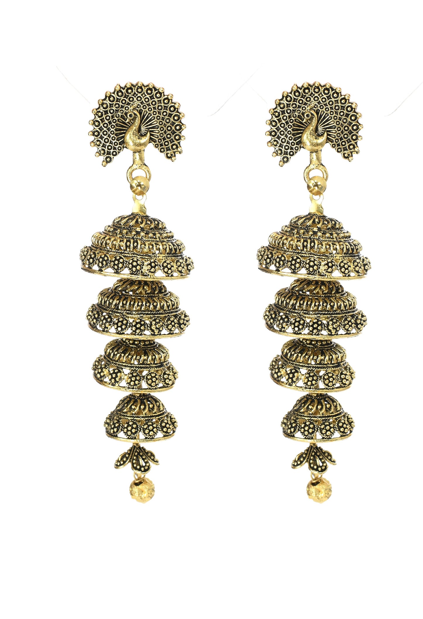 Mominos Fashion Johar Kamal Peacock Design Golden Colour Earrings - Mominos Fashion