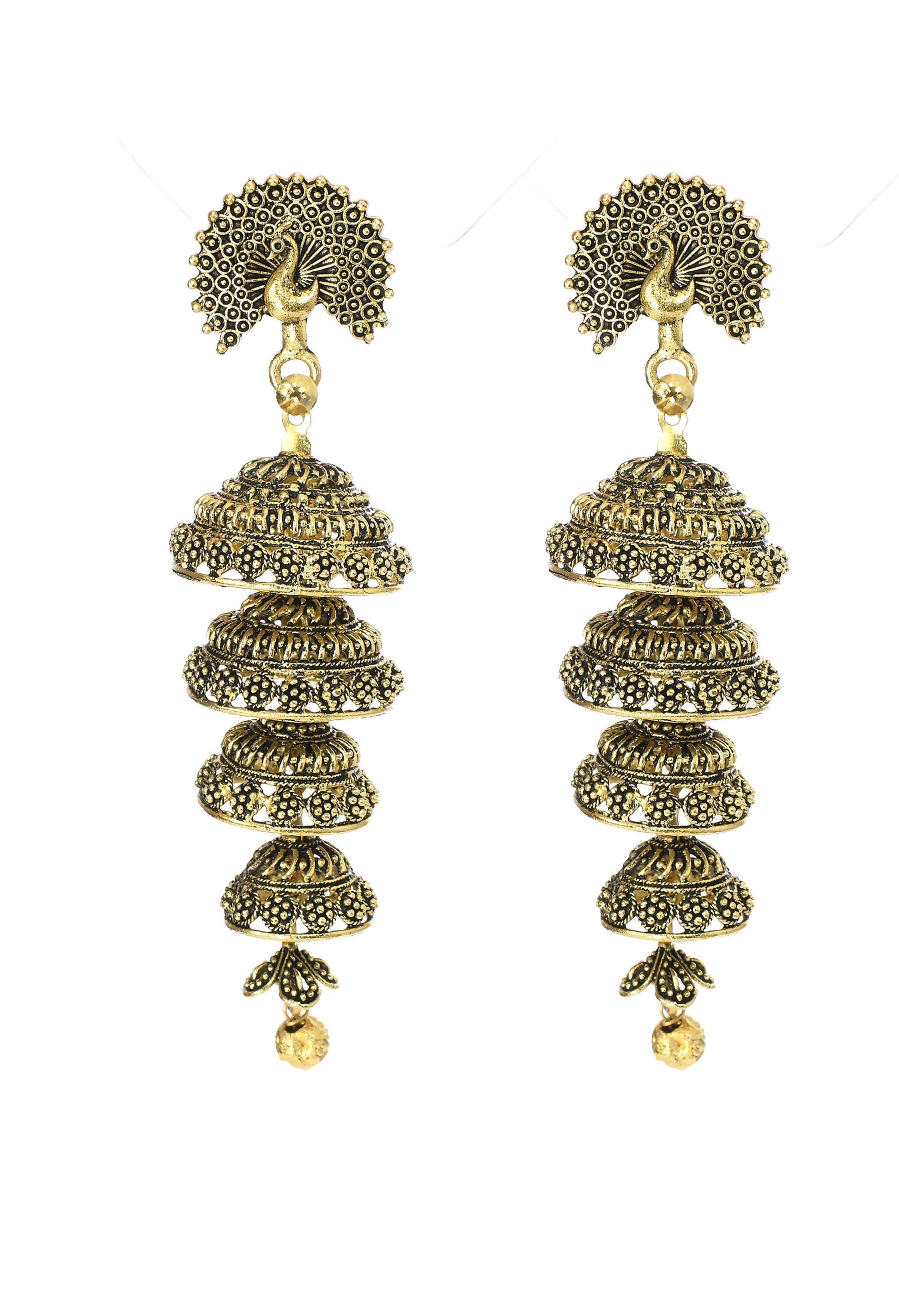 Mominos Fashion Johar Kamal Peacock Design Golden Colour Earrings - Mominos Fashion