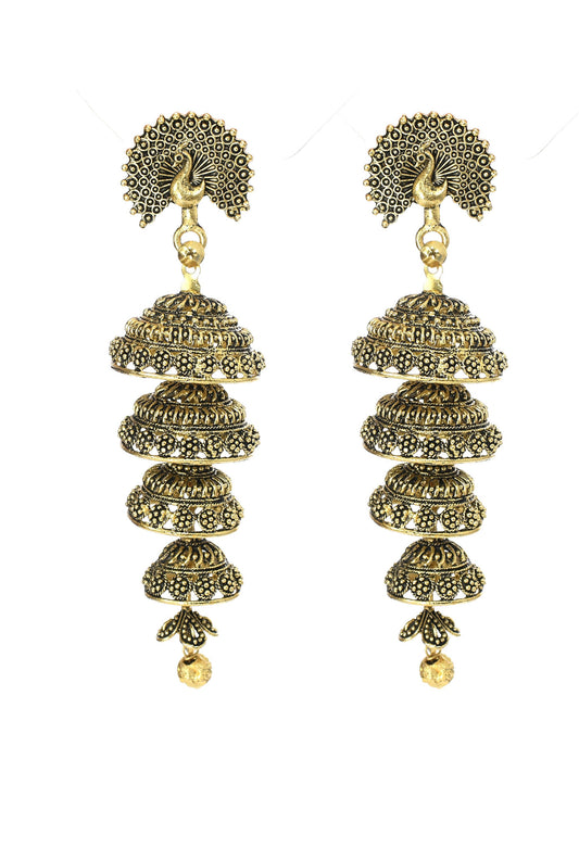 Mominos Fashion Johar Kamal Peacock Design Golden Colour Earrings - Mominos Fashion