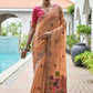 Vishnu Weaves Women's Peach Muga Cotton Thread Weaving Saree with Blouse - Swadesiicart