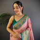 Joban Fashion Banarasi Baby Pink Woven Soft Silk Saree | Swadesiicart