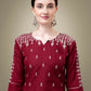 Jyoti Fashion Women's Maroon Cotton Blend Embroidery & Sequence work Kurta with Trouser & Dupatta | Swadesiicart