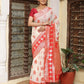 Shree Shyam Fashion White & Red Linen Cotton Saree
