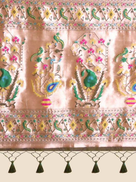 Vishnu Weaves Women's Gajri Paithani Silk Zari Woven Saree with Unstitched Blouse - Swadesiicart