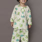 Breathables White Blue-Green Animal Cotton Nightsuit | Boys & Girls Kids