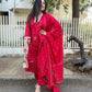 The52 Red Women's Beautiful Rayon Fabric Printed Work Straight Kurta Pant and Dupatta Set - Swadesiicart