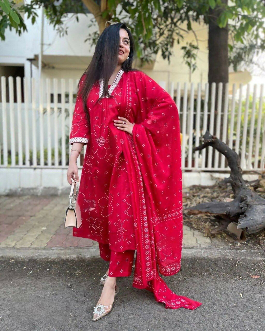 The52 Red Women's Beautiful Rayon Fabric Printed Work Straight Kurta Pant and Dupatta Set - Swadesiicart