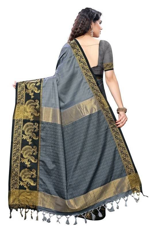 Vamika Banarasi Jacquard Weaving Grey Saree (DHONI GREY) | Swadesiicart