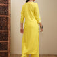 Vishudh Yellow Floral Embroidered Round Neck Thread Work Straight Kurta With Palazzos - Swadesiicart