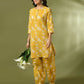 Myshka Women's Yellow Printed Cotton Round Neck Party Tunic With Trousers Co-ord set - Swadesiicart