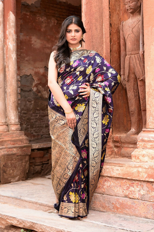 Joban Fashion Plum Purple Pure Katan Pure Handloom Banarasi Silk Saree | Swadesiicart