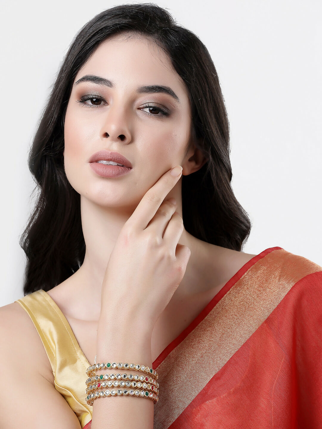 NVR Women Set of 4 Gold-Polished Kundan Studded Bangles - Swadesiicart
