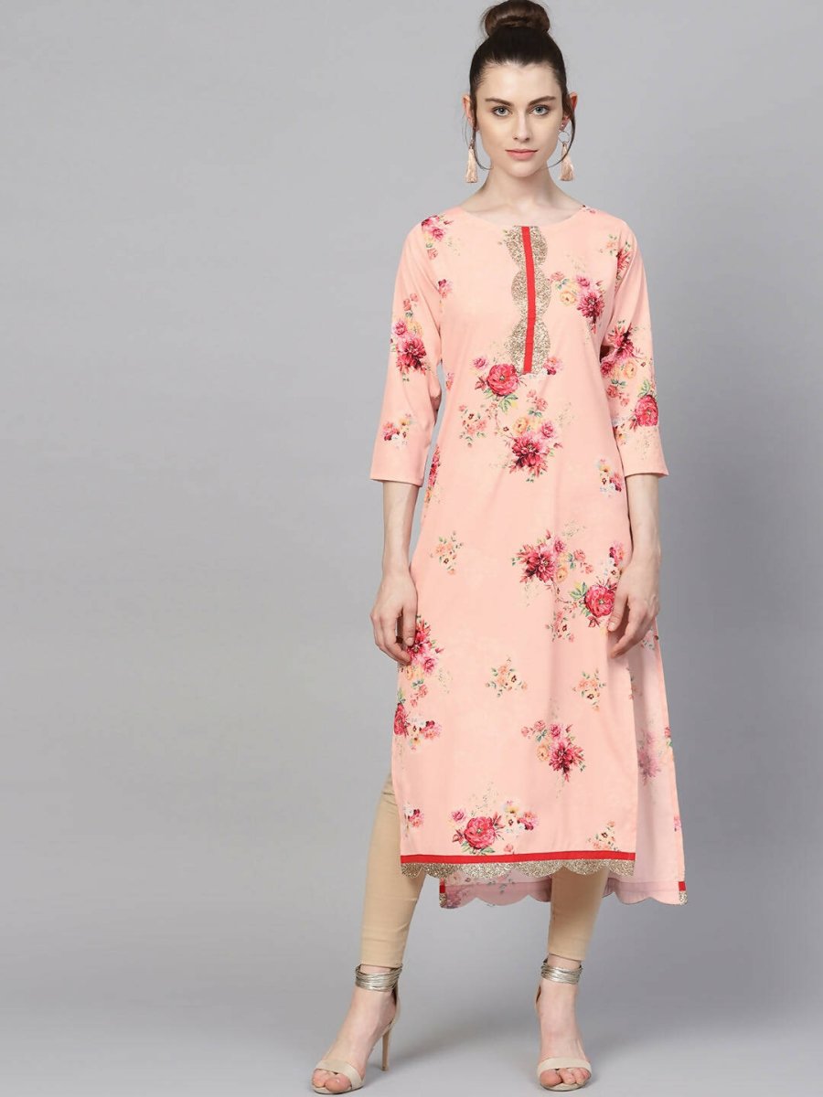 Ahalyaa Peach Crepe Digital Print Kurta | Swadesiicart