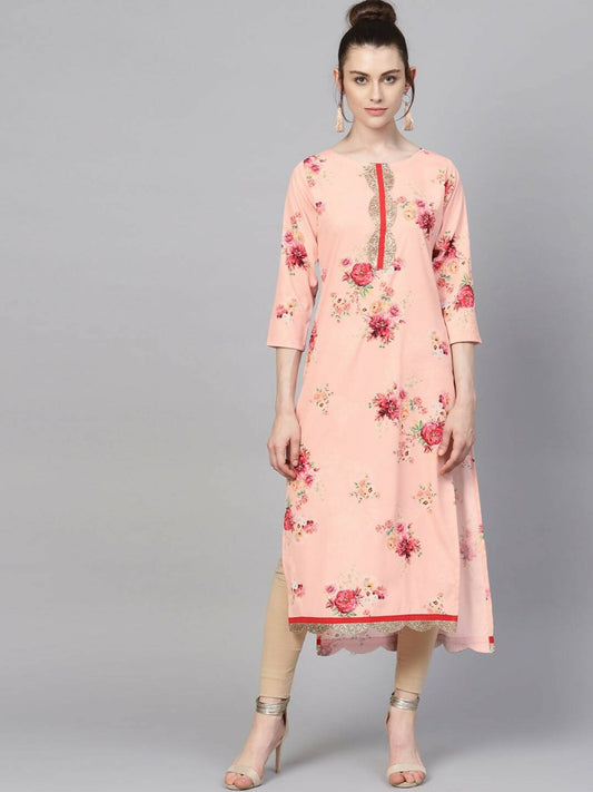 Ahalyaa Peach Crepe Digital Print Kurta | Swadesiicart