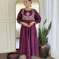 The52 Purple Women's Gorgeous Embroidered Vichitra Silk Fabric Flared Kurta Pant with Dupatta Set - Swadesiicart