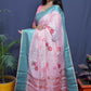 Jyoti Fashion Women's Teal Linen Silk Digital Print with Jacquard Woven Border Saree with Blouse | Swadesiicart