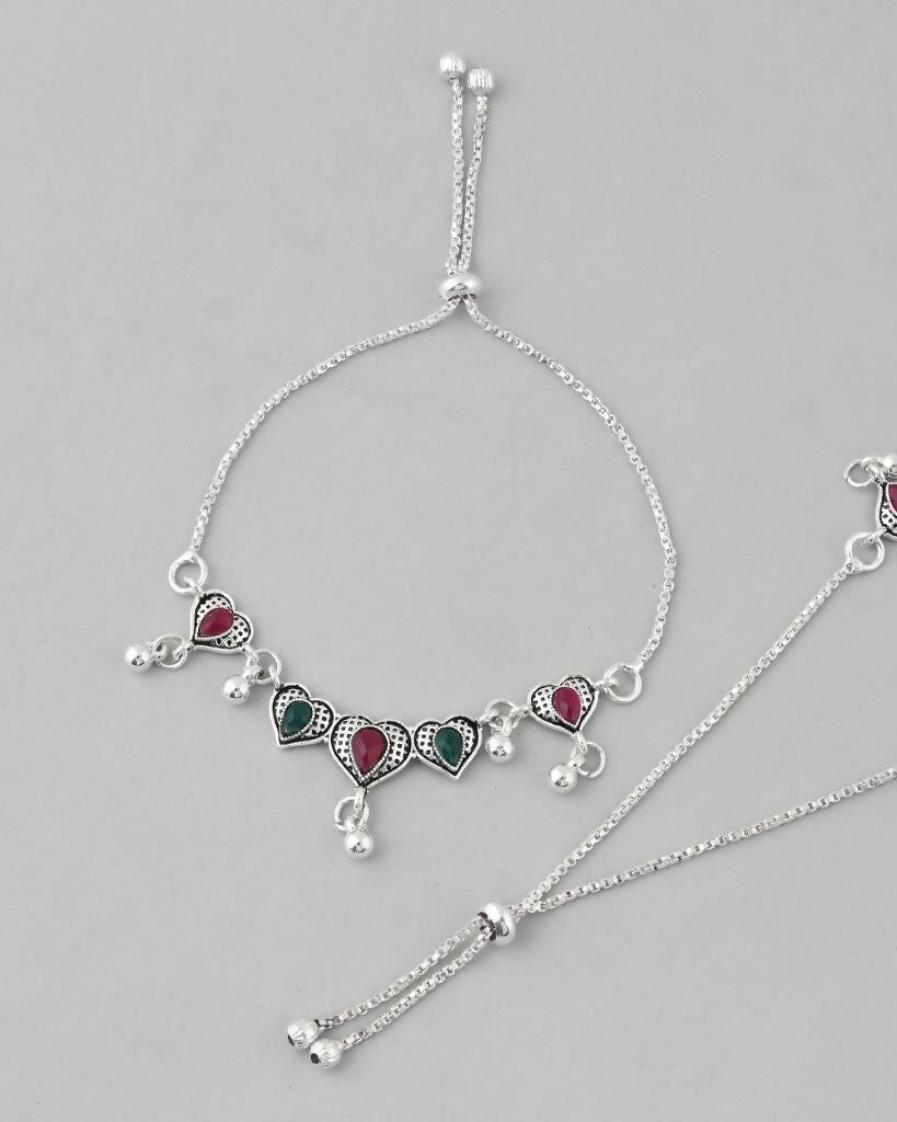 VOJ Set of 2 Traditional Heart Shaped Designer Anklet - Swadesiicart