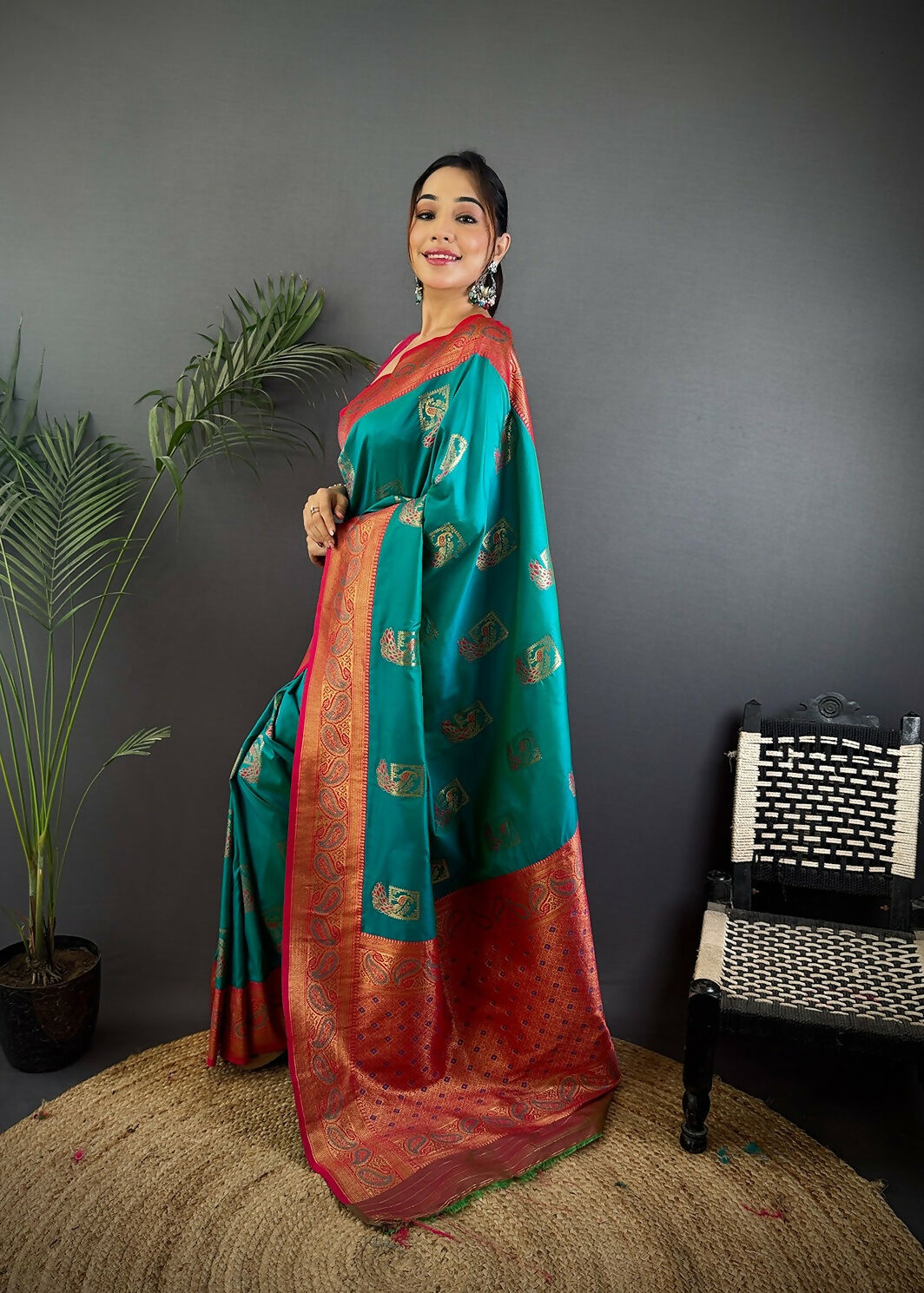 Joban Fashion Maroon Peacock Banarasi Silk Sarees | Swadesiicart