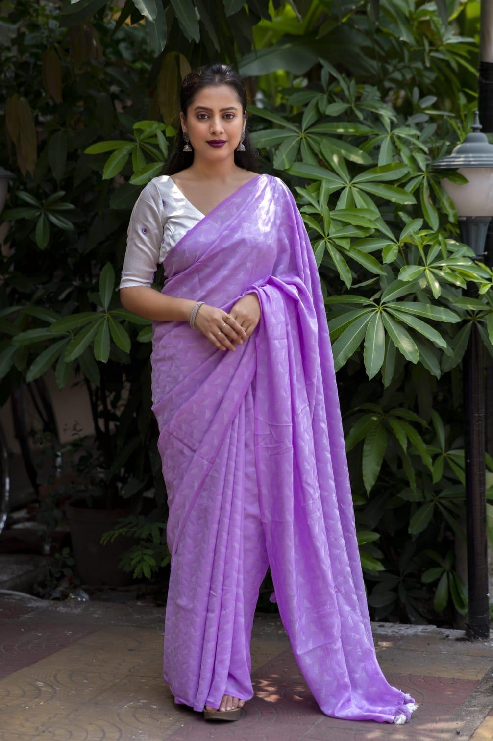 Lavender Poly Georgette Woven Design Saree with Unstitched Blouse - Hiral Fashion | Swadesiicart