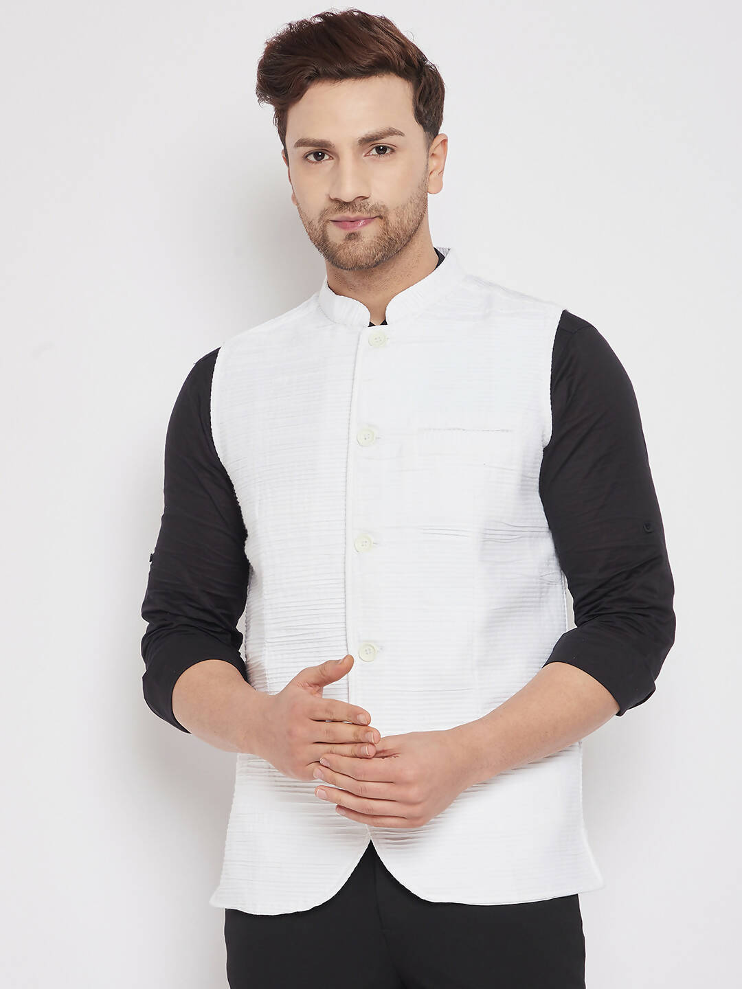 Even Apparels White Cotton Men Woven Nehru Jacket | Swadesiicart