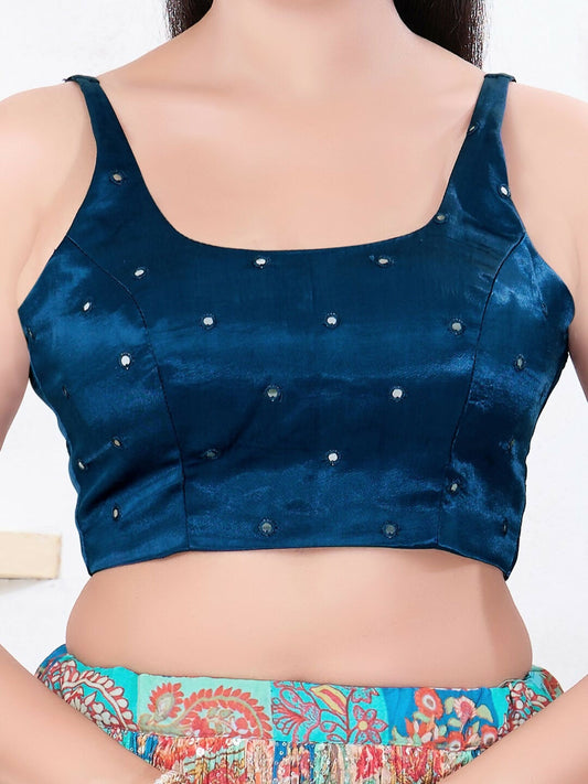 Joban Fashion Cobalt-Blue Gajji Silk Sleeveless Back Open Blouse - Swadesiicart