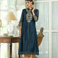 Juniper Blue Chanderi Festive Embroidered Polka Dot Printed A-Line Kurta For Women | Swadesiicart