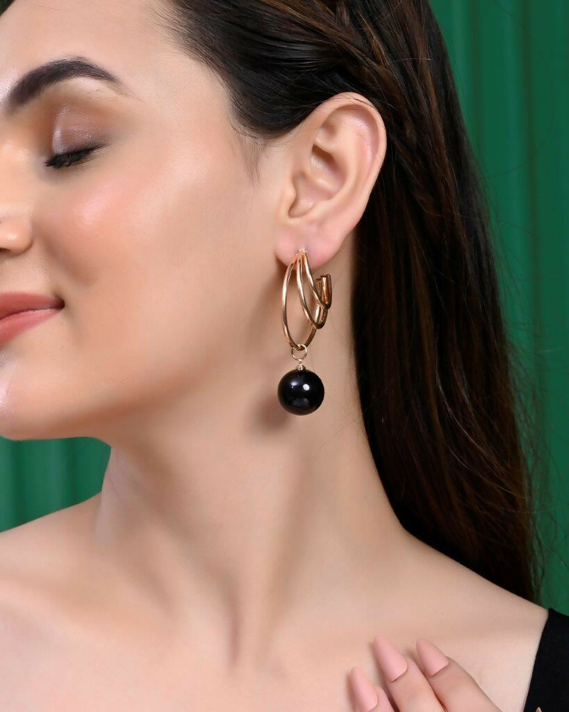 VOJ Set Of 2 Korean Drop Earrings - Gold-Polished With Black Pearl and Silver Plated With White Pearl Earrings - Swadesiicart