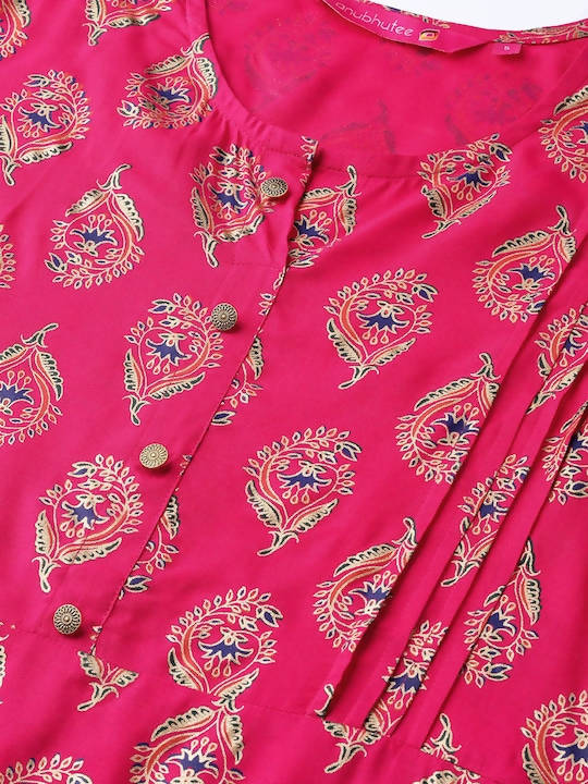 Indian Clothing Anubhutee Pink & Golden Printed Straight Kurta - Swadesiicart