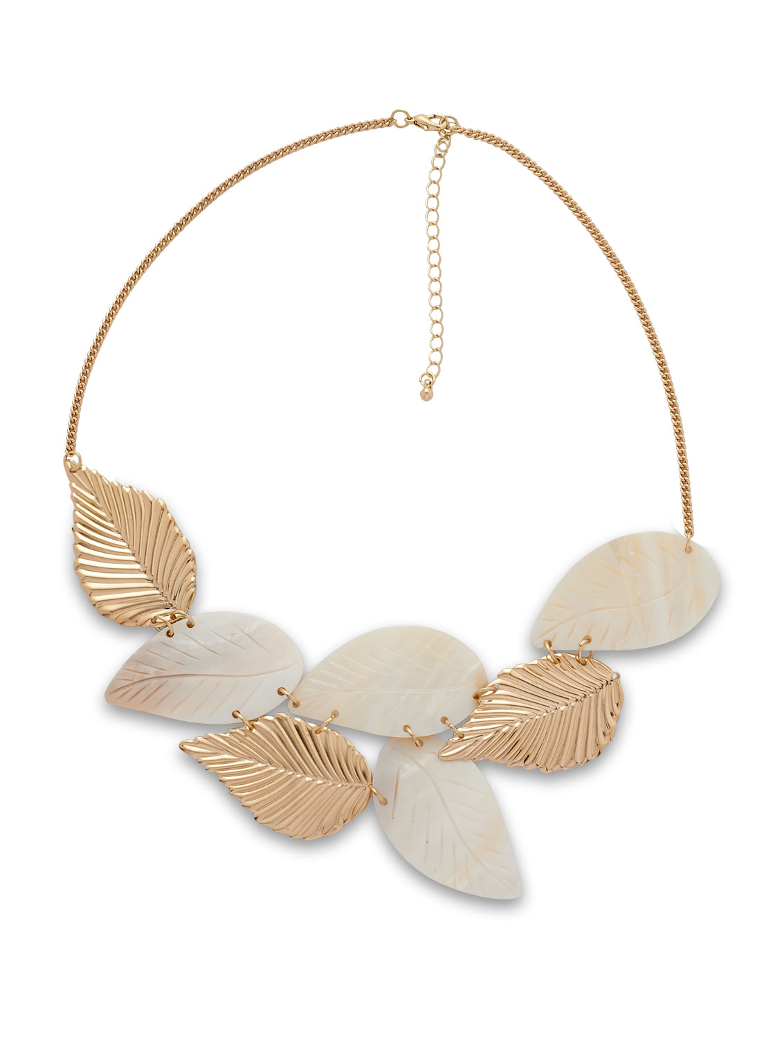Gold-Polished Alloy Shell And Brass Leaf Statement Necklace - The Pari | Swadesiicart