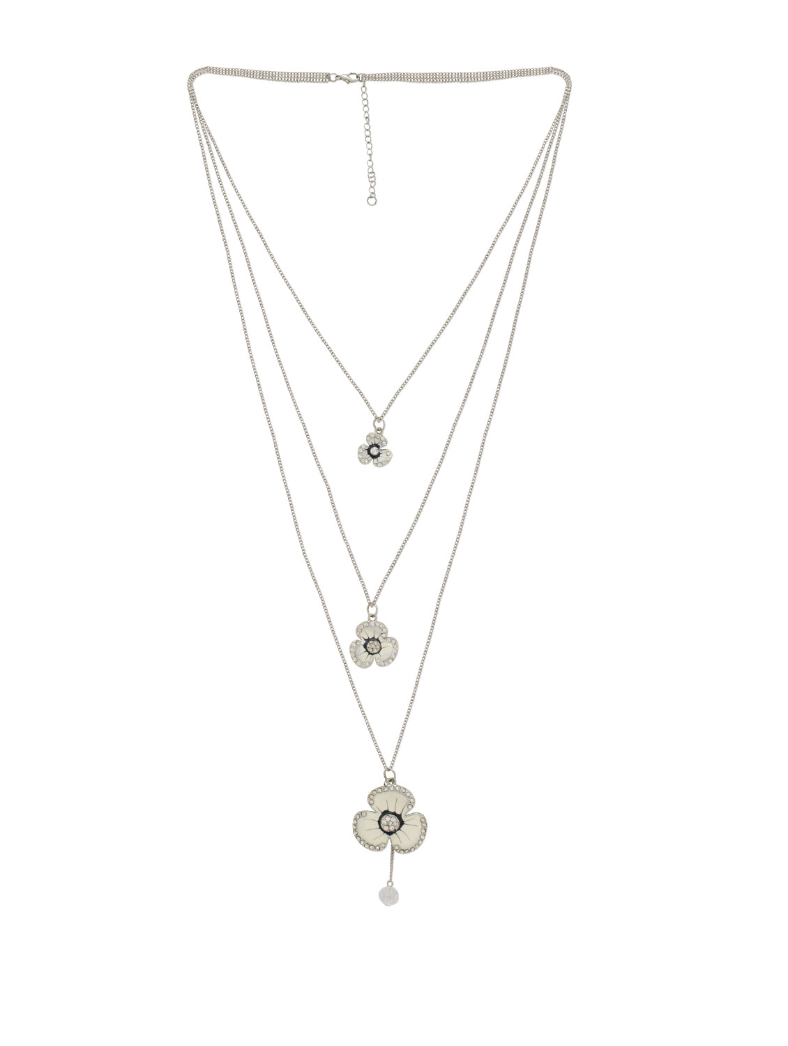 Silver-Plated Alloy Long Three Chain Flower Necklace - The Pari | Swadesiicart