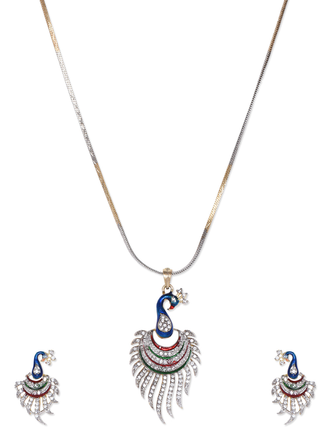 Gold-Polished Alloy Peacock Shape American Diamond Pendant Set - The Pari | Swadesiicart