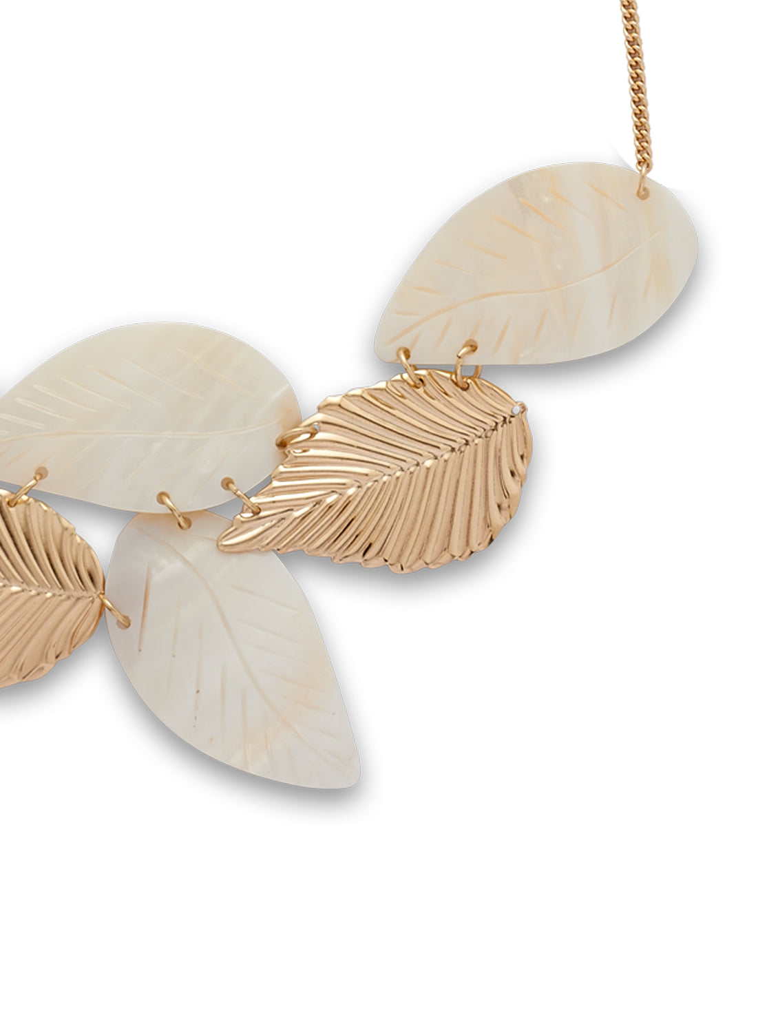 Gold-Polished Alloy Shell And Brass Leaf Statement Necklace - The Pari | Swadesiicart