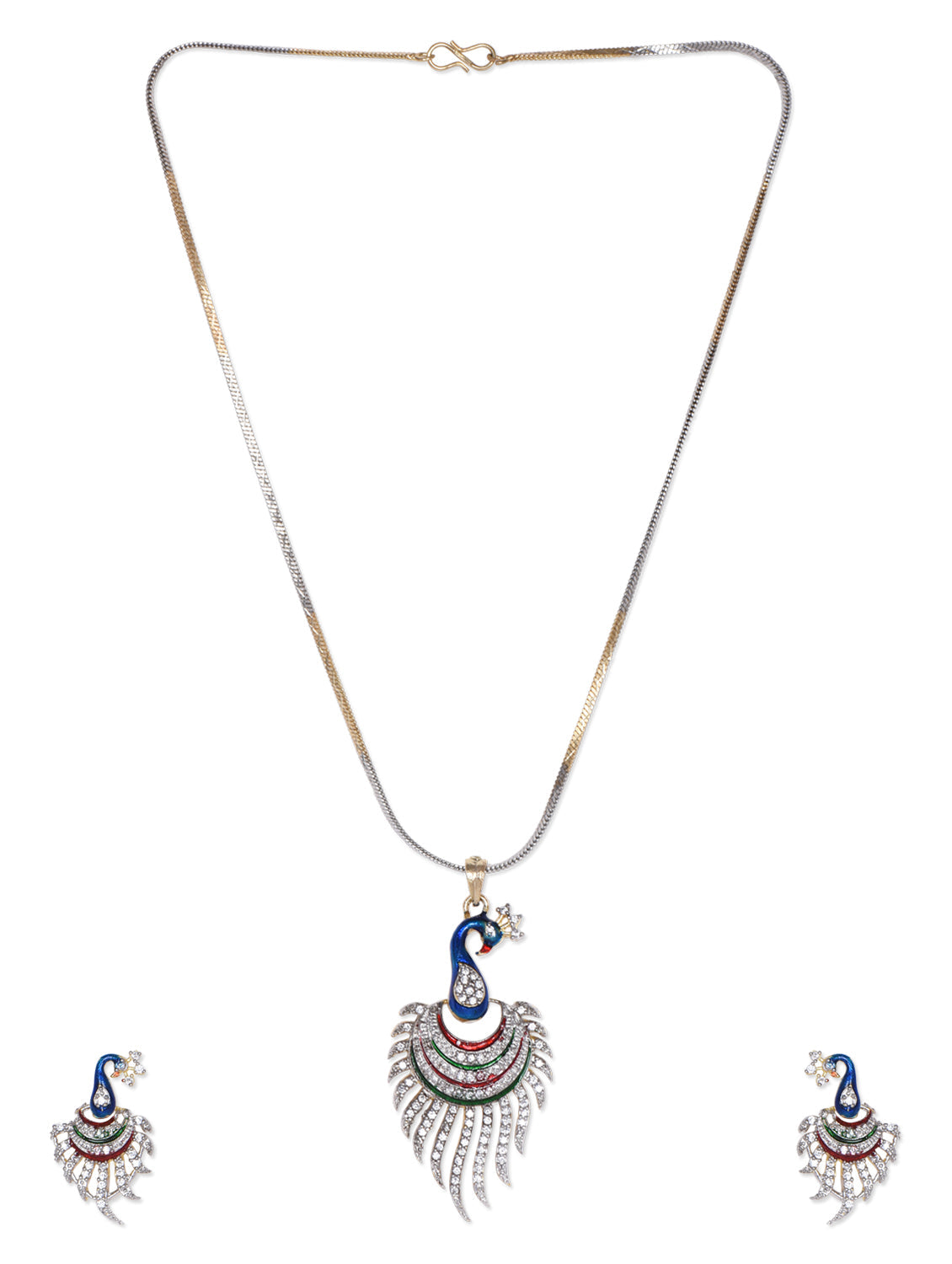 Gold-Polished Alloy Peacock Shape American Diamond Pendant Set - The Pari | Swadesiicart